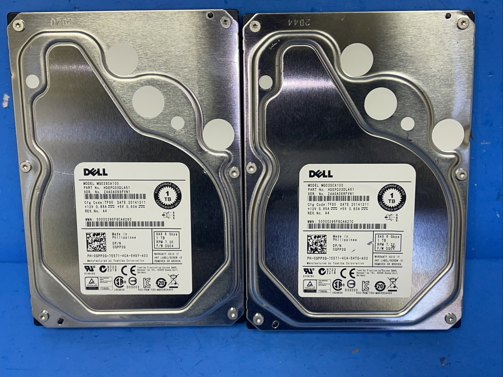 "LOT OF 2"  DELL/TOSHIBA 1TB 7.2K 3.5" SAS MG03SCA100 D/PN 0GPP3G
