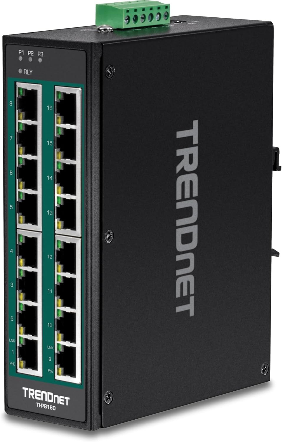 TRENDnet TI-PG160 Industrial Gigabit PoE+ DIN-Rail Switch 16-Port 240W IP30