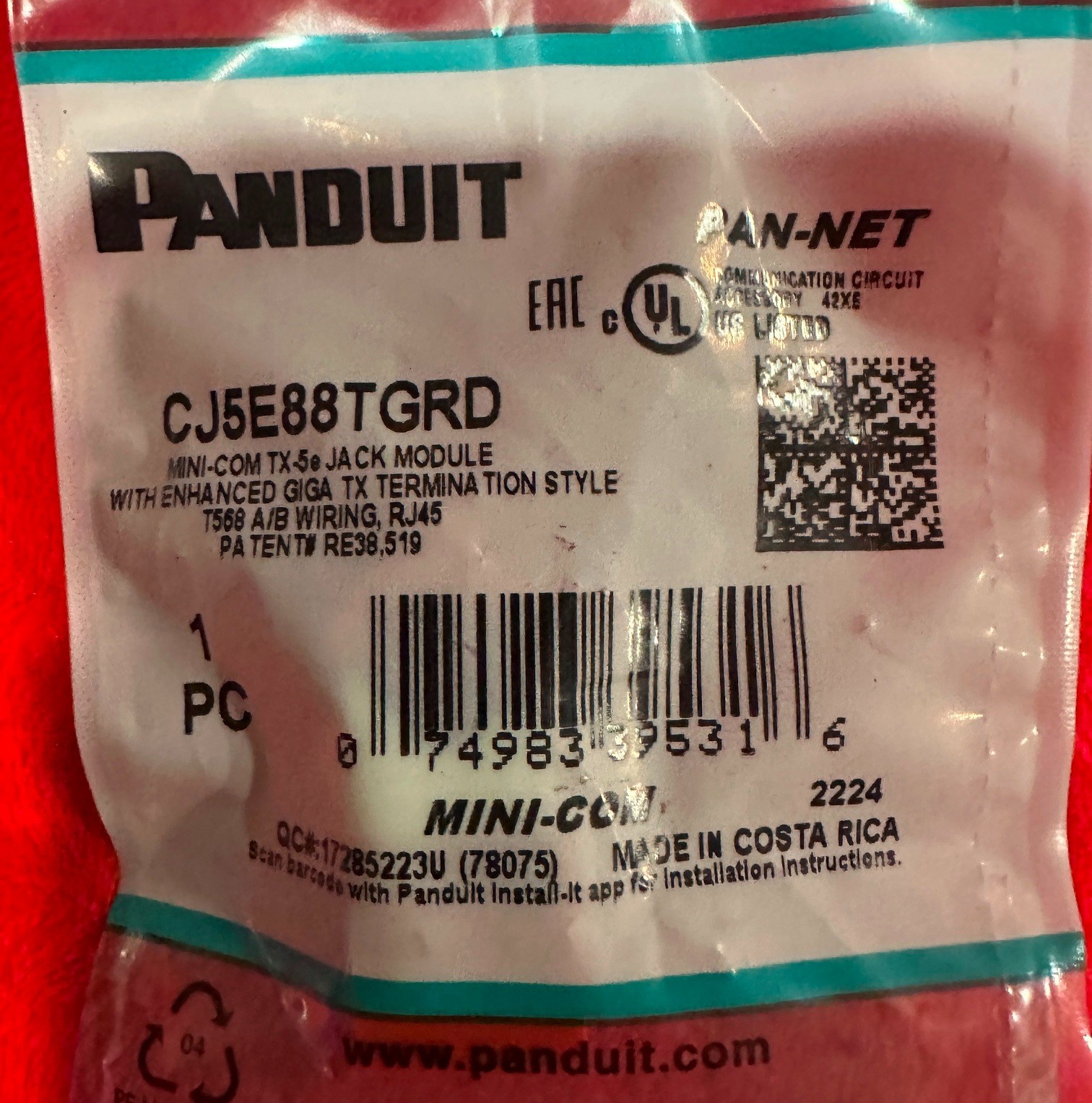 New Fit CJ5E88TGRD Panduit CAT5E Network Jack Module Gigabit Red (Lot of 36) US