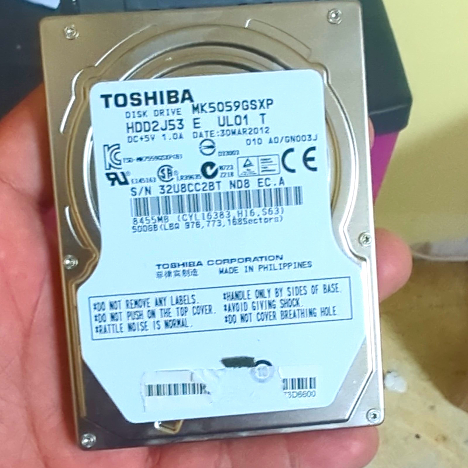 Toshiba 500GB 2.5" SATA Internal Laptop HDD Hard Drive MK5059GSXP