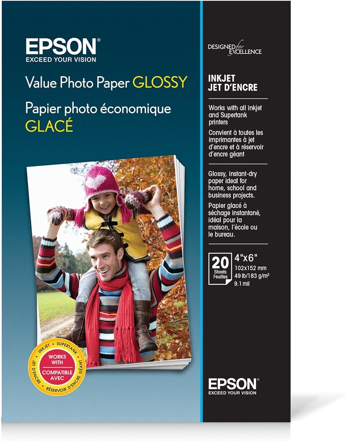 Epson Value Photo Paper Glossy, 4"x6", 20 Sheets (S400032)