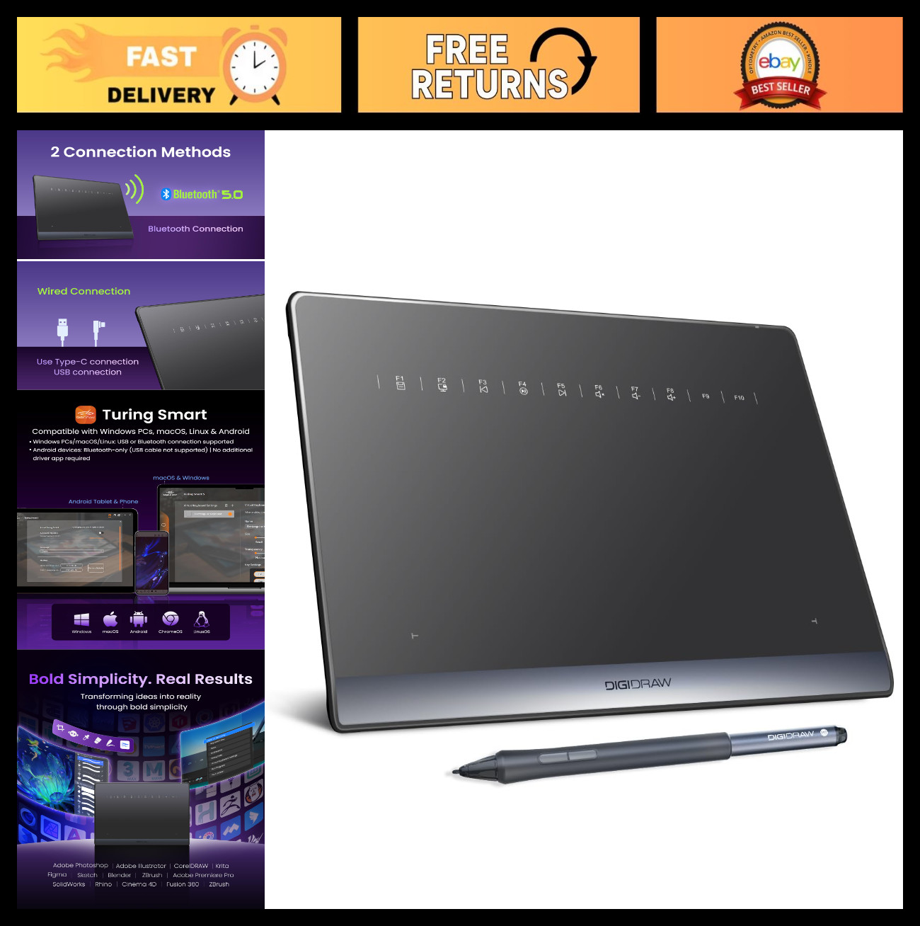 Wireless Drawing Tablet 6x4 Inch, Bluetooth 5.0, Portable Art Pad for Artists