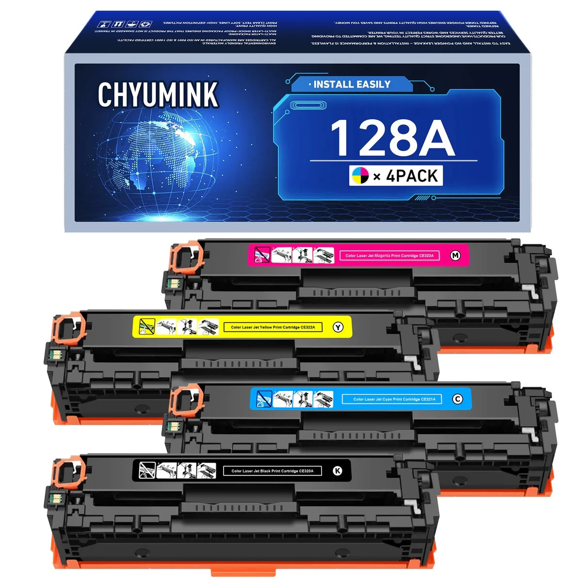 Toner 128A Toner Cartridge 4-Pack High Yield Replacement for 128A CE320A CE321A