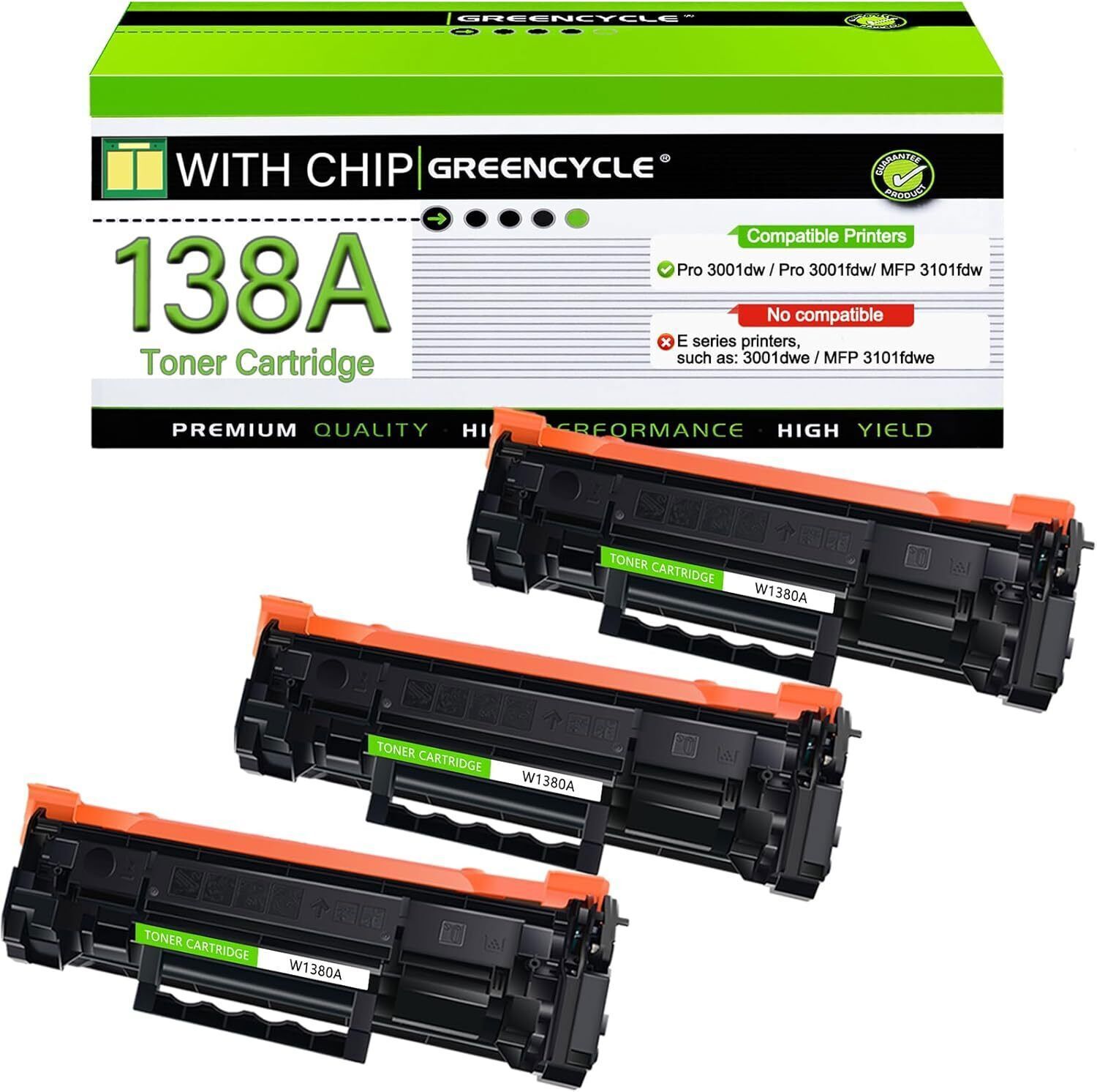 3PK W1380A Toner Cartridge Fit for HP Pro 3001dw 3001fdw MFP 3101fdw[New Chip]