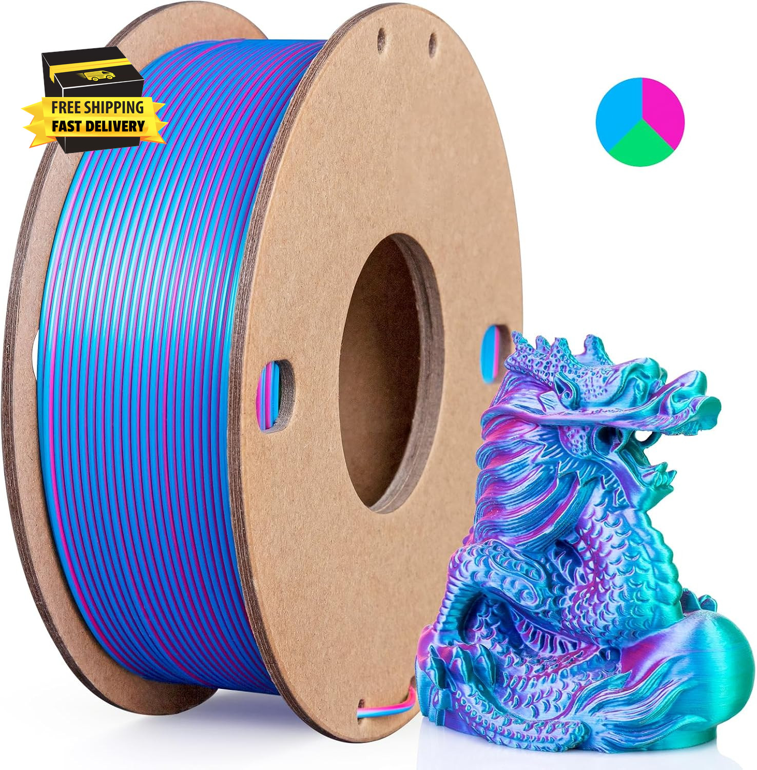 Silk Triple Color PLA Filament 1.75Mm, 3-In-1 Coextruded Shiny Multicolor 3D Pri