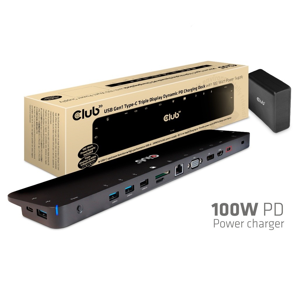 CSV-1564W100 Club 3D Docking Station USB-C 3.2 Gen 1 VGA, HDMI, DP ~D~