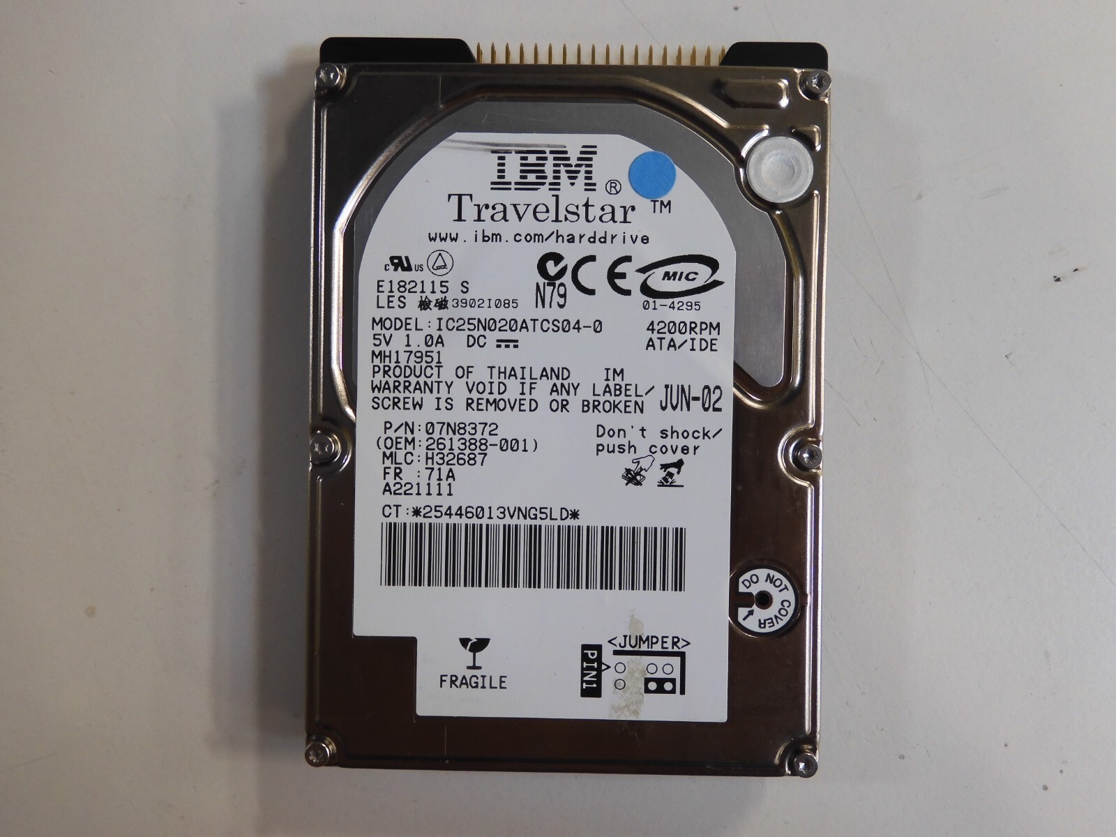 IBM 07N8372 IC25N020ATCS04-0 20.0GB IDE 2.5" HDD. 9.5MM.