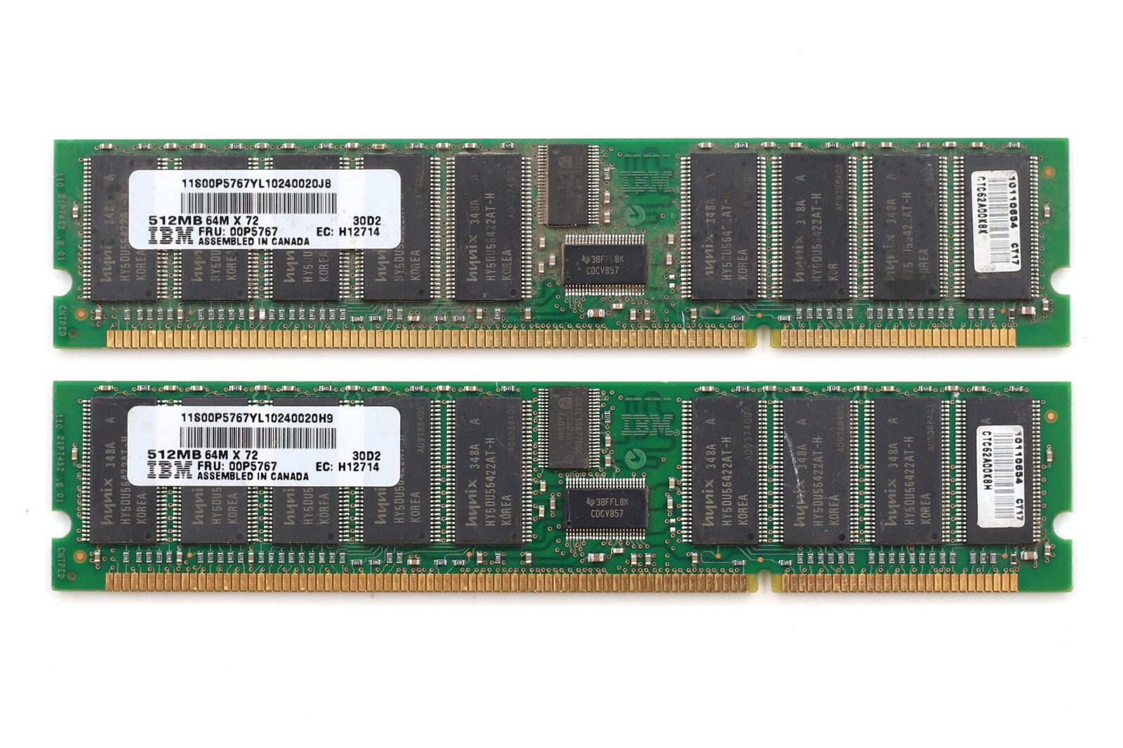 Lot Of 2 IBM 512MB PC 2100 DDR-266MHz ECC REG Server Memory FRU P/N: 00P5767