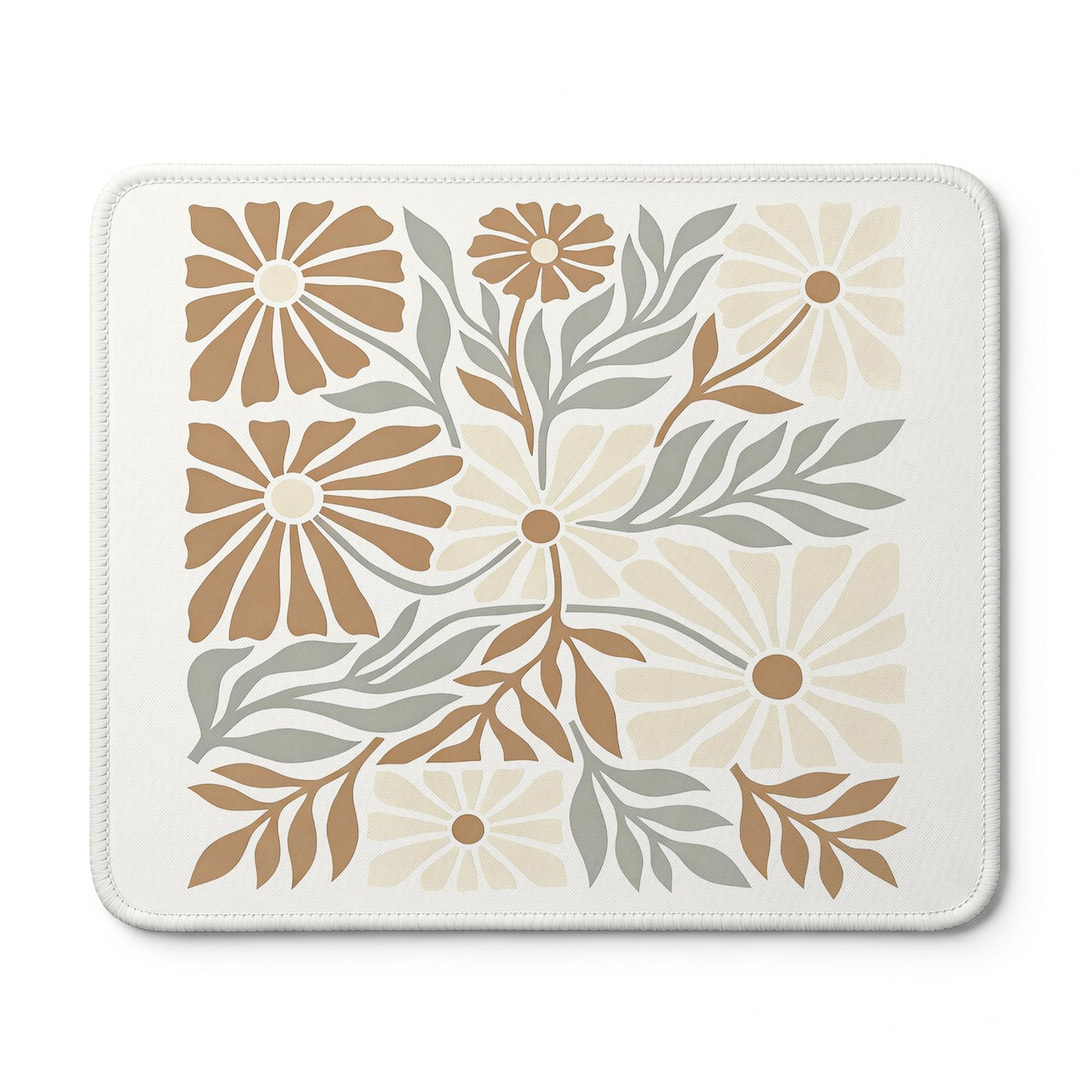 Boho Neutral Floral Mouse Pad, Groovy Retro 70s Abstract Daisy Flower Boho Mo...