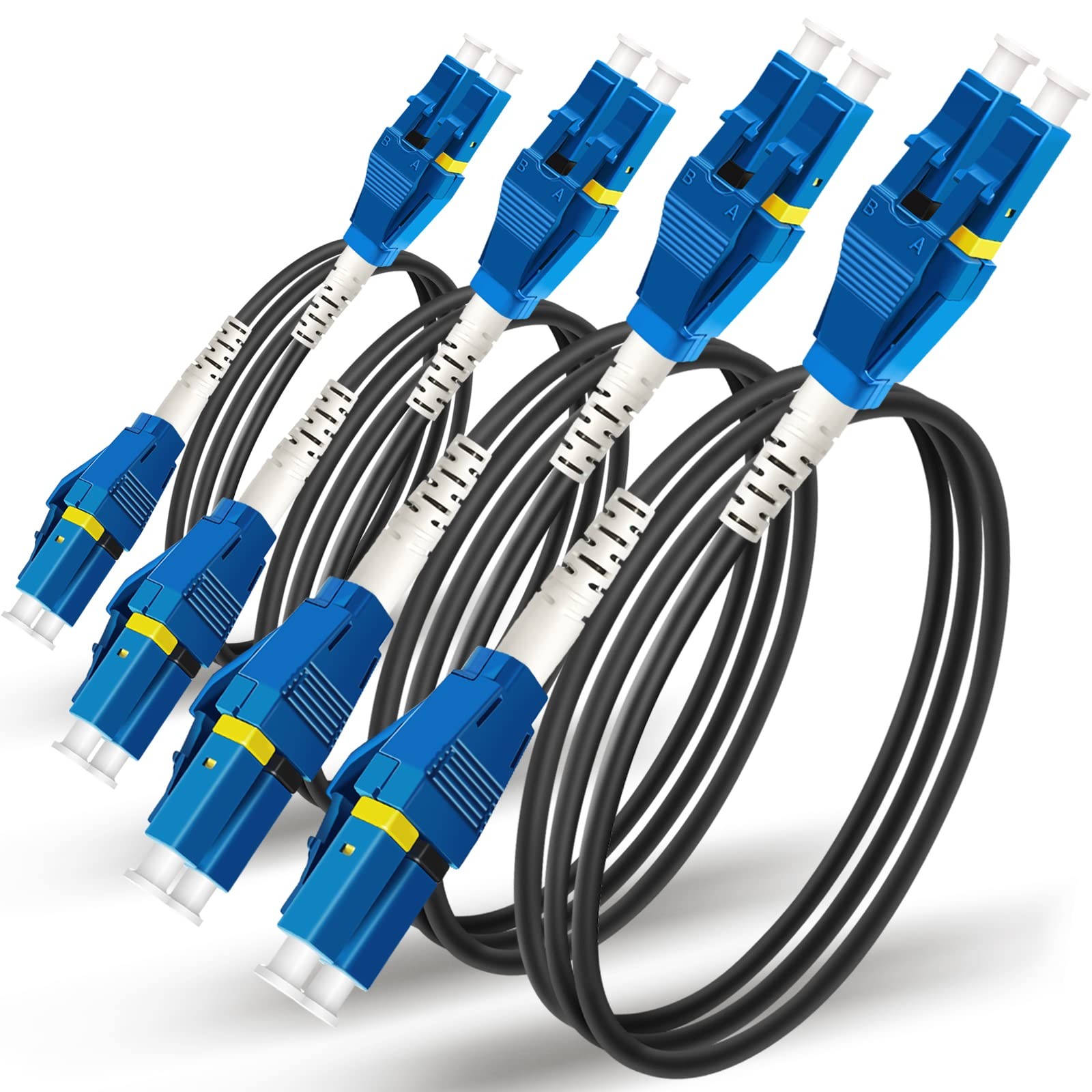 4 PCS 2m Uniboot LC To LC Armored Fiber Patch Cable Single Mode Duplex Black