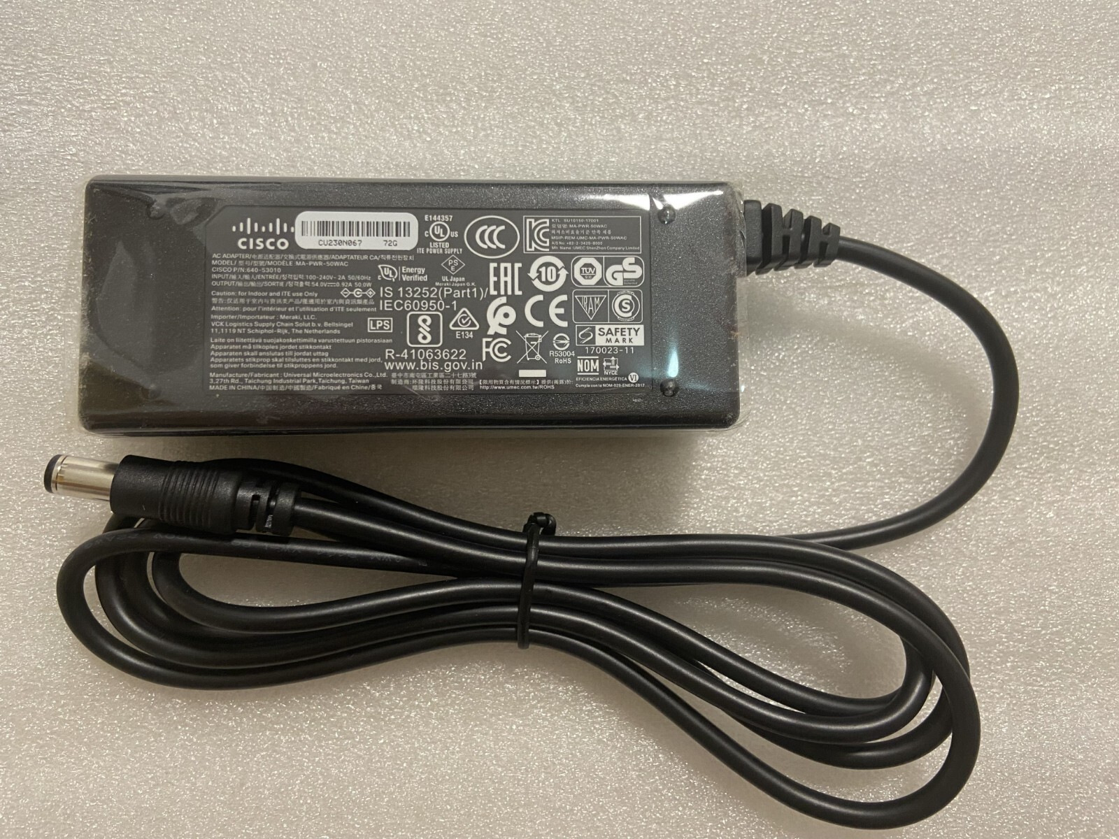 Orginal Cisco MA-PWR-50WAC 640-53010 AC Power Supply  for Meraki Z3 Router 54v