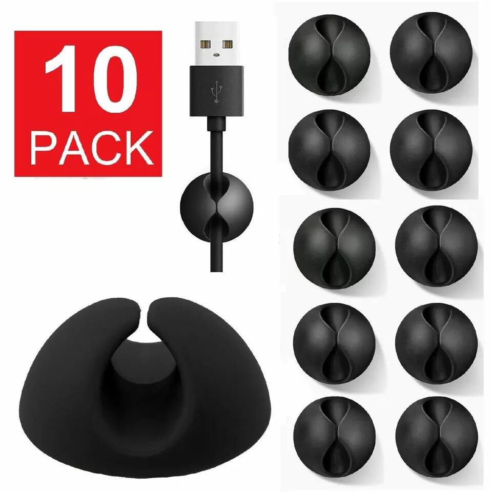 10 Pcs Cable Clip Grip Desk Wall Organizer Wire Cord Type USB Charger Holder