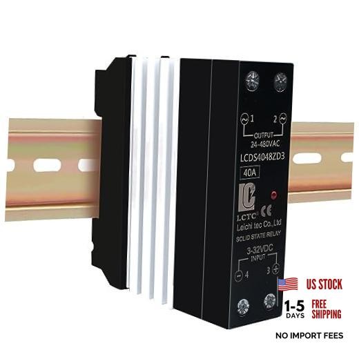 Din Rail Solid State Relay with Heat Sink - DC to AC (3-32V DC DC to AC 40A