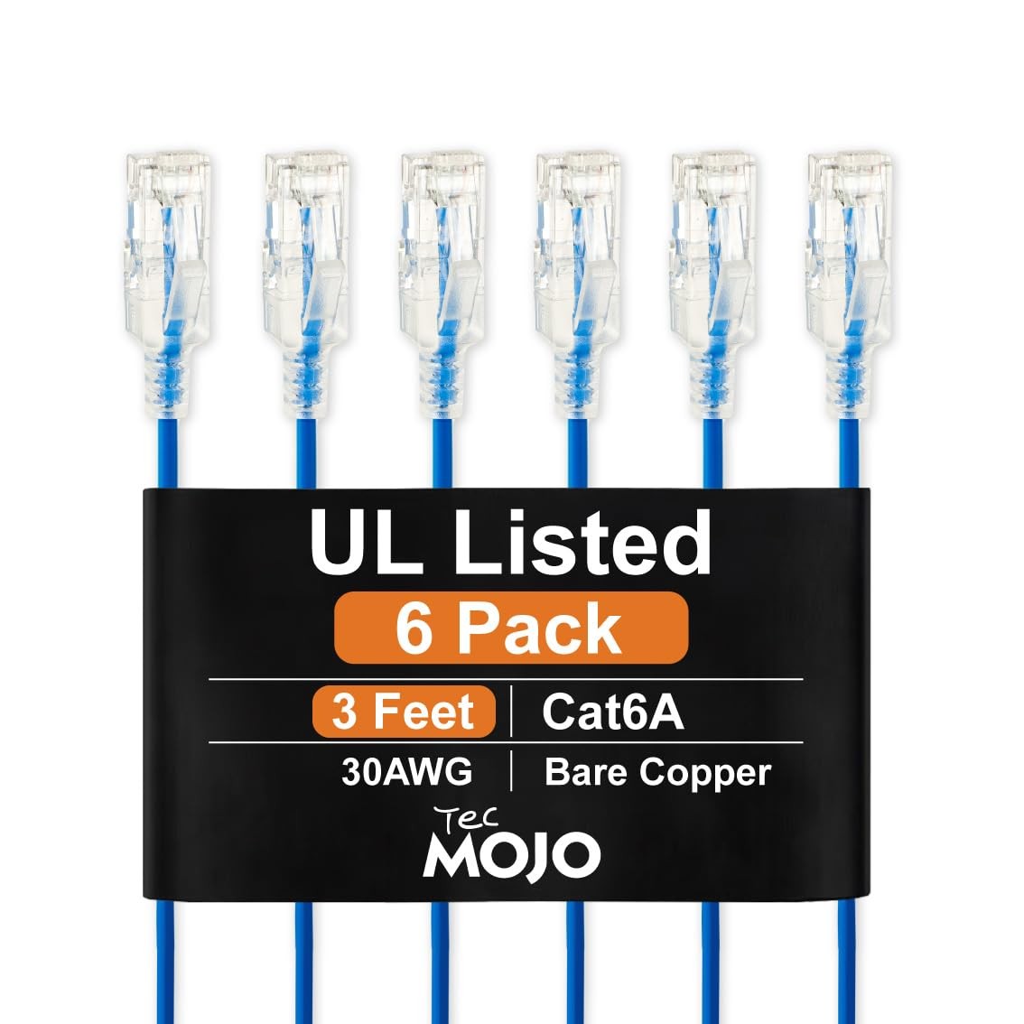 UL Listed Ultra-Slim Cat6a 3ft Ethernet Cable, 30AWG 100% Pure Copper, 10Gbps...