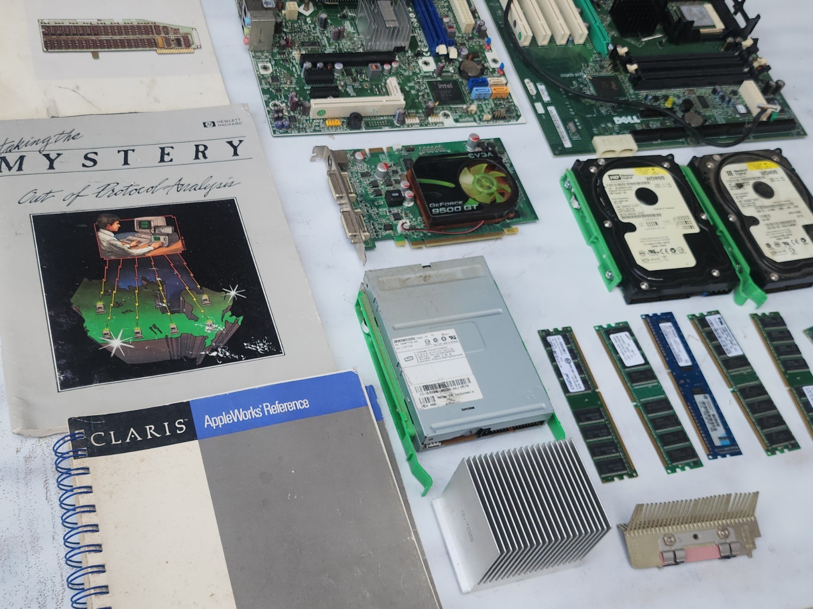 Mixed Lot Computer Parts: Motherboards RAM CPUs Fans Hard Drives IC Chips