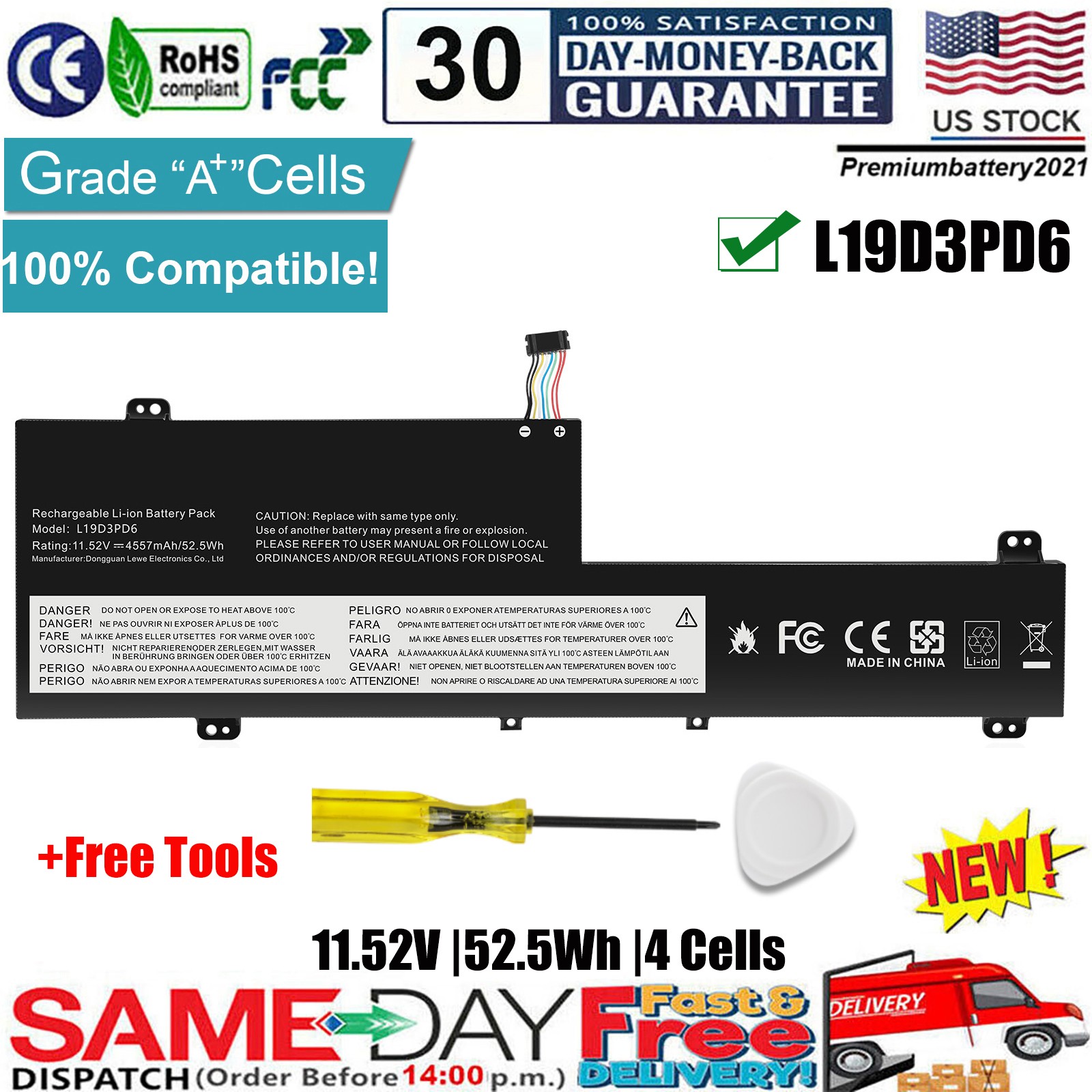 ✅L19L3PD6 L19C3PD6 Battery for Lenovo Flex 5-15IIL05 5-14IIL05 L19M3PD6 L19D3PD6