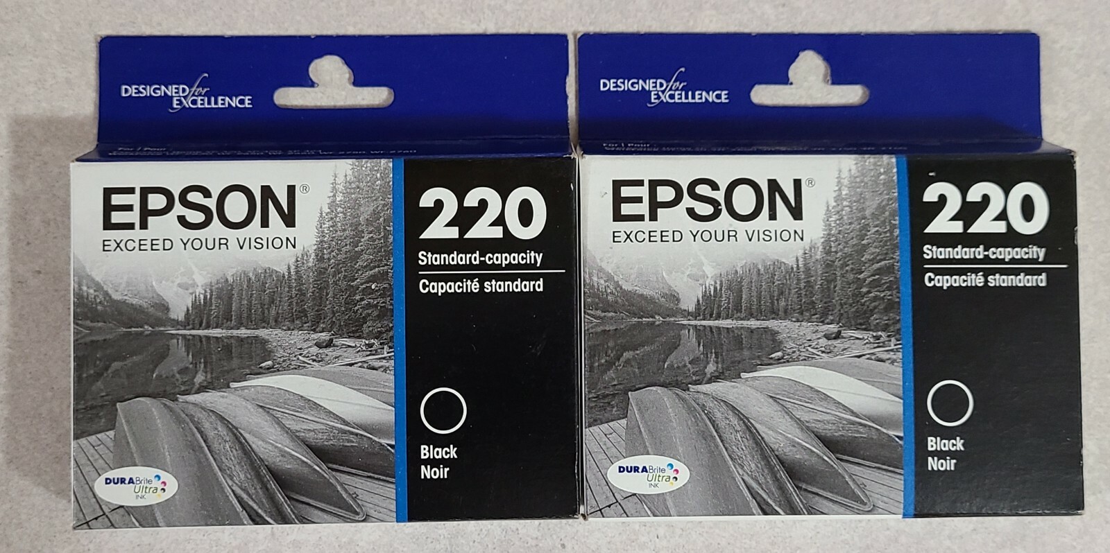 2x Epson 220 (T220120-S) Durabrite Ultra Black Ink Cartridge SEALED NEW 09/2021