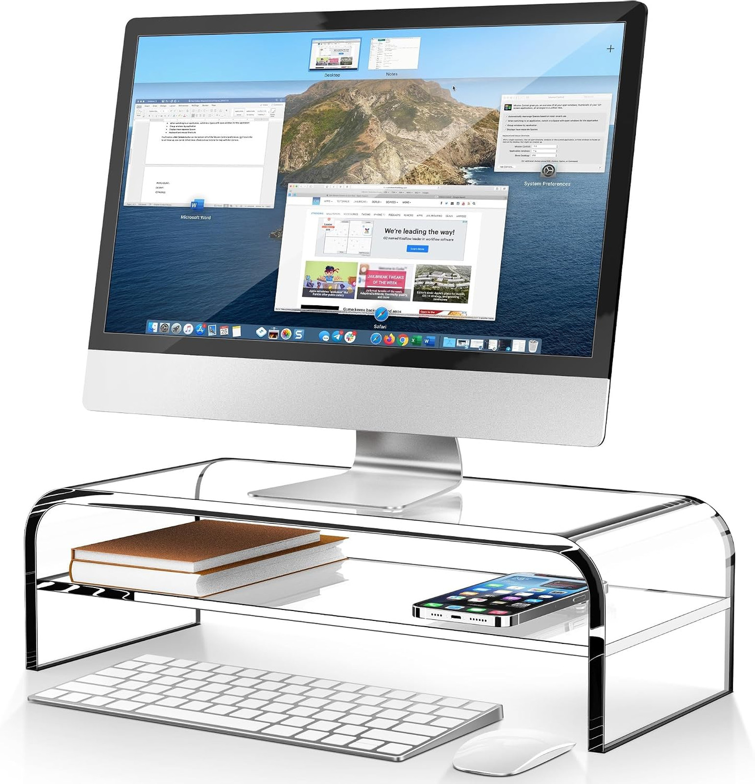 2-Tier Acrylic Monitor Stand Computer Riser for Desk Home Office Keyboard