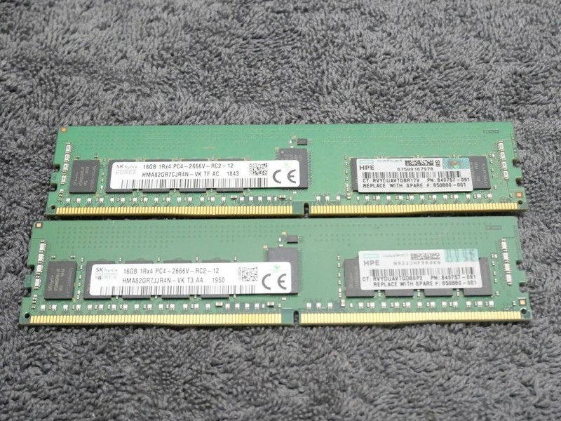 Lot of 2 HPE 16GB DDR4-2666 ECC RDIMM 850880-001 840757-091 32GB
