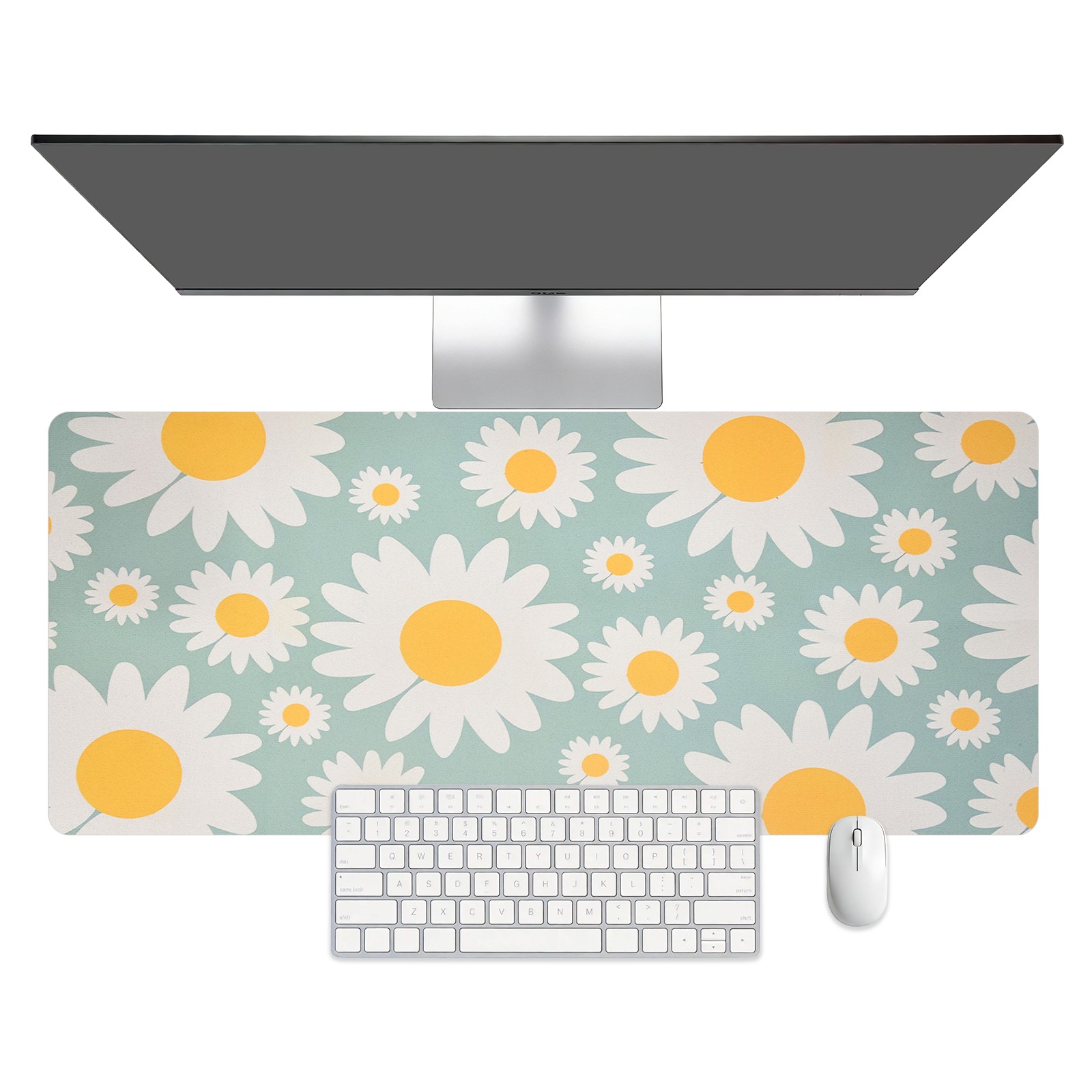 Floral Desk Pad, 35.4x11.8 Inch Mouse Pad with Non-Slip Base, Flower Pattern
