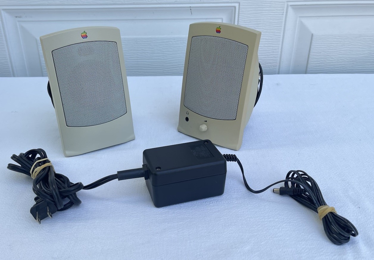 Vintage white Apple Powered Speakers II - Complete Pair W/Power Supply