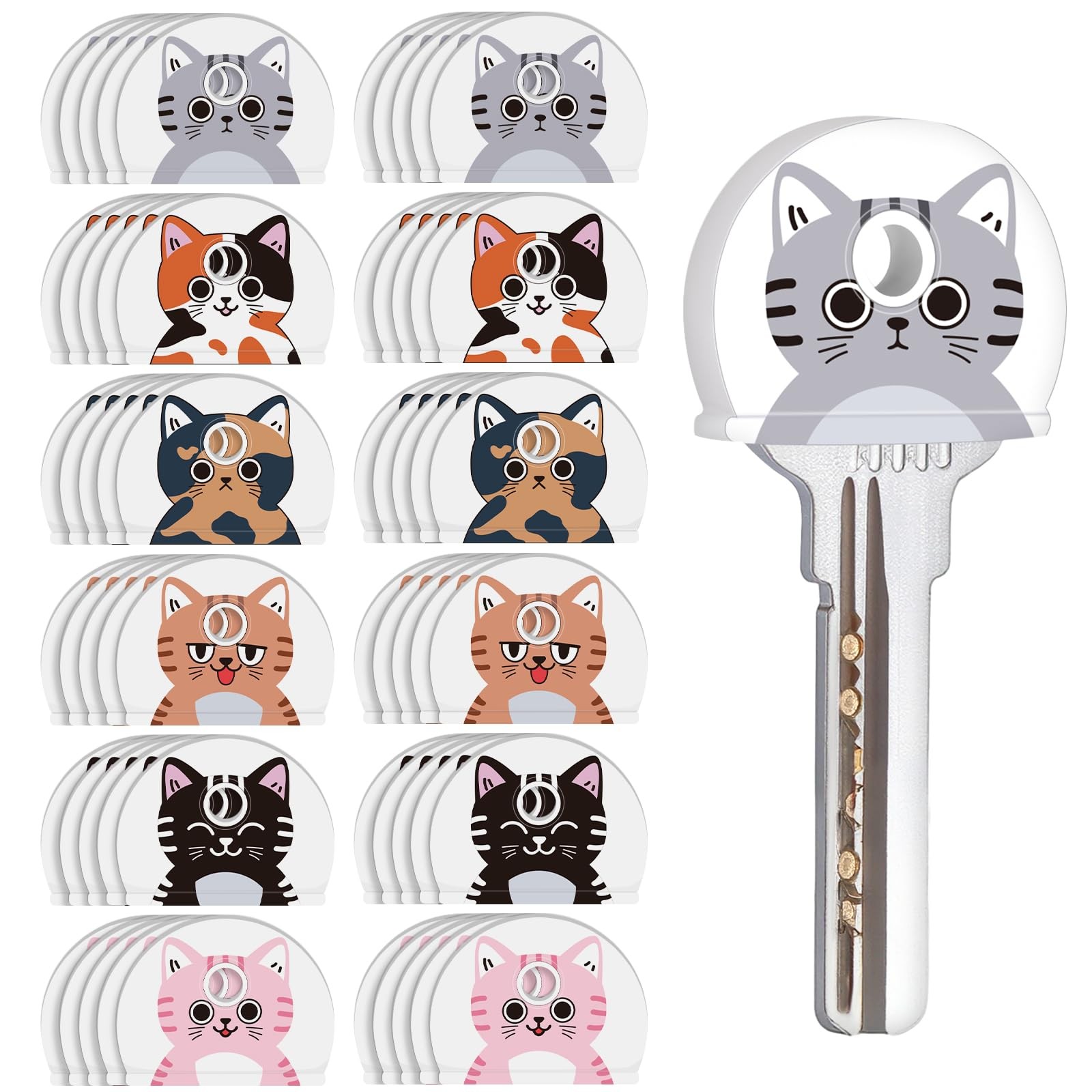 60 Pcs Key Cover Caps 6 Patterns 1" Keys Identifier, Cat Style