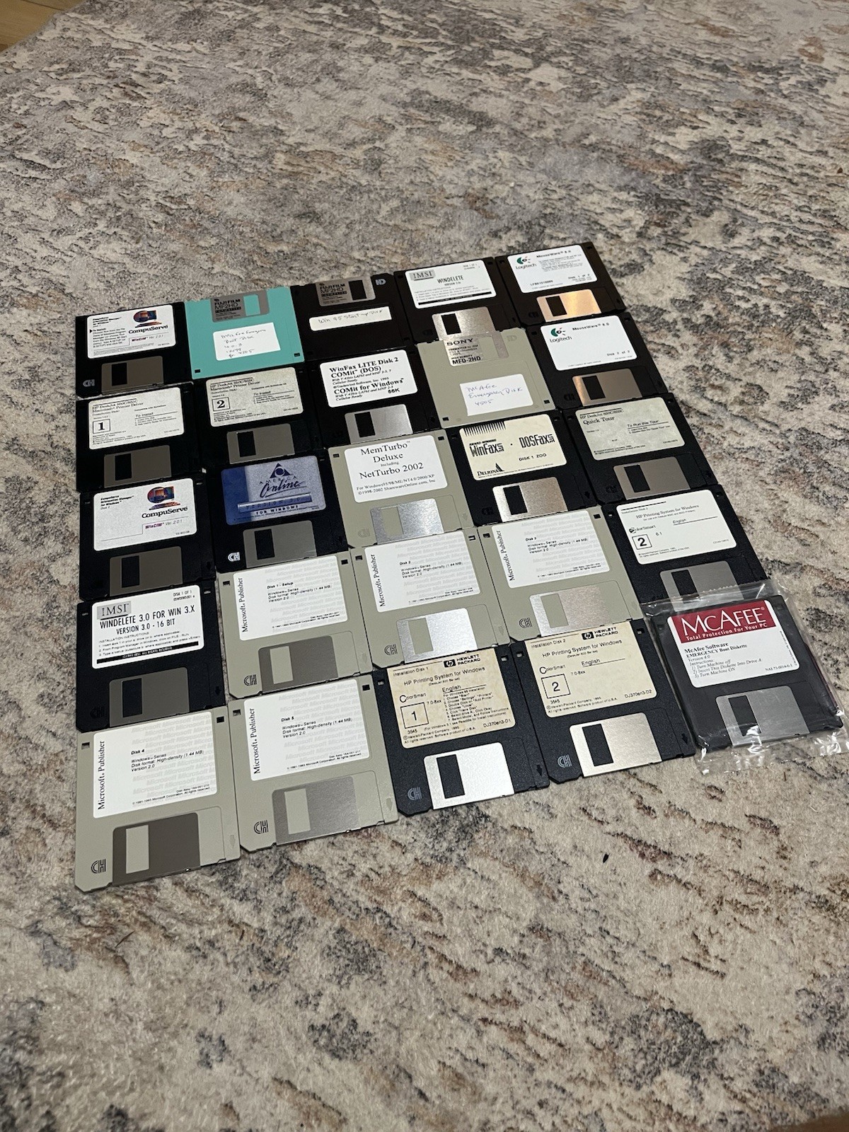 Vintage Floppy Disk Lot HP Compuserve Logitech McAfee Microsoft ETC - Untested