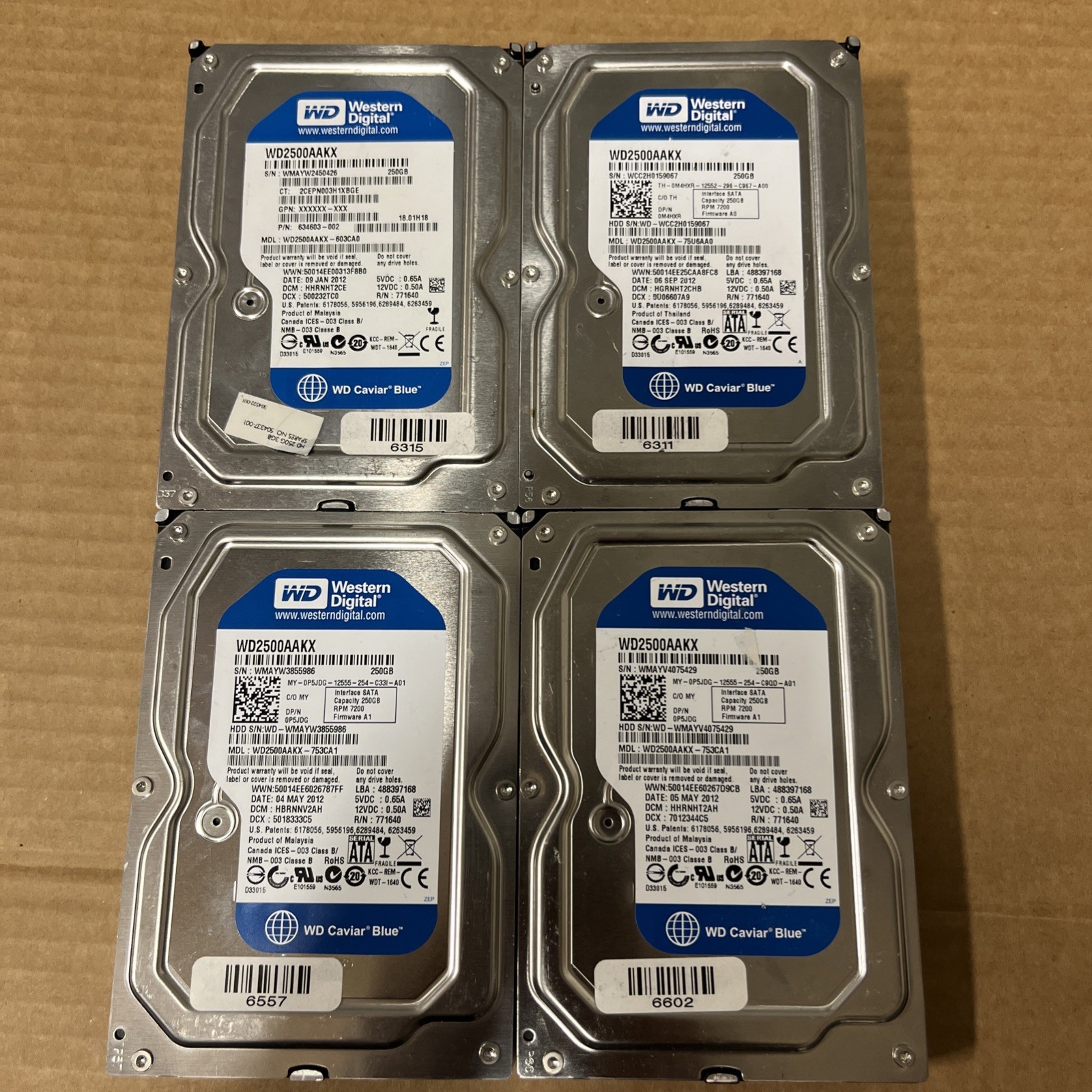 LOT of 4x Western Digital WD2500AAKX 250GB 16 MB 7200RPM SATA III 6Gb/s 3.5in