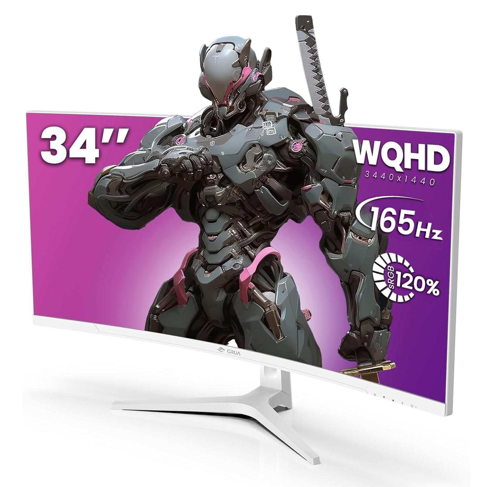 34'' White Gaming Monitor 165Hz/144Hz 21:9 1500R Ultrawide Curved Monitor, WQHD