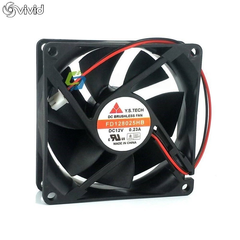 1pc Y.S.TECH Fan FD128025HB 80*80*25mm DC 12V 0.23A 2 Wire