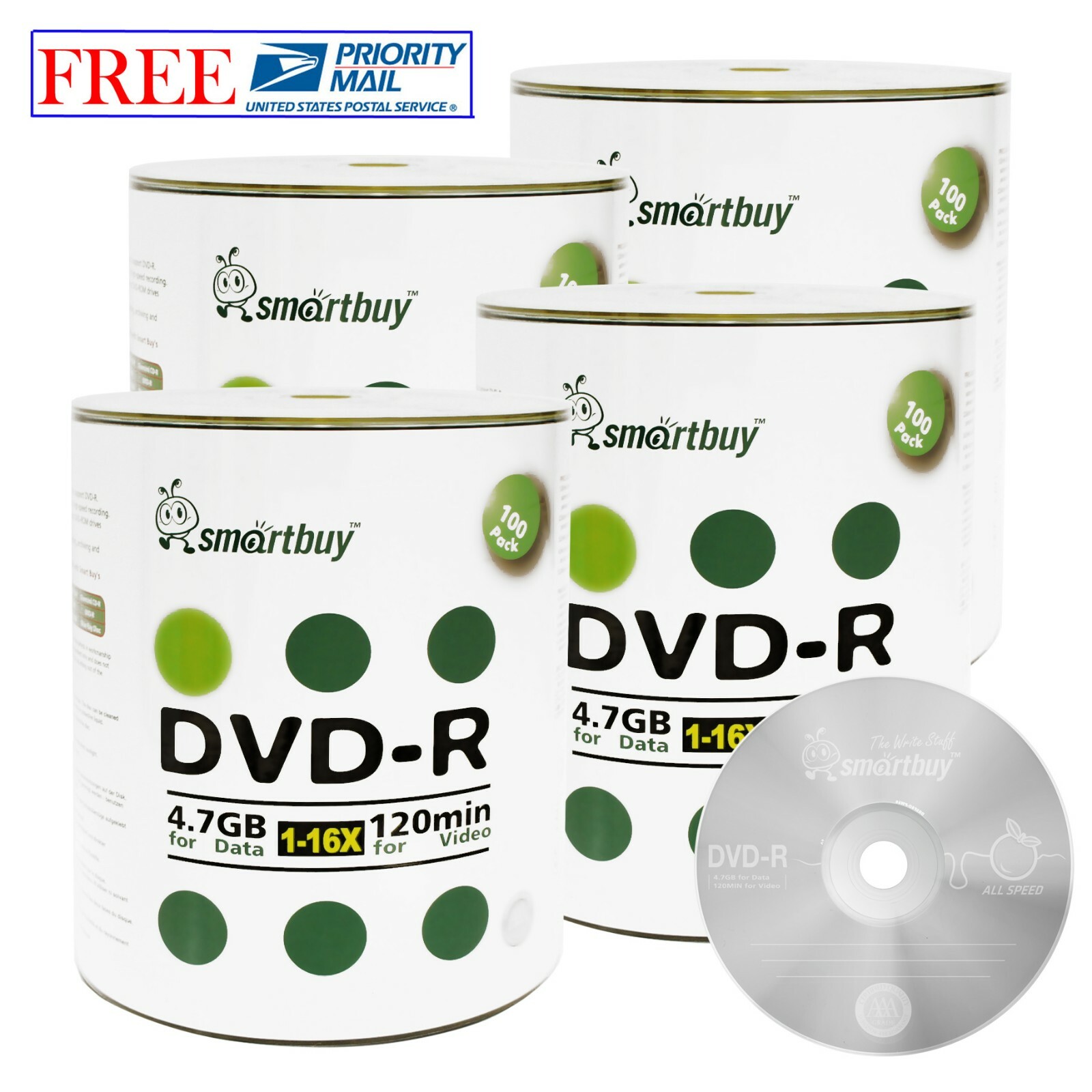 400-Pack SmartBuy Logo Surface Blank DVD-R DVDR 16X 4.7GB Recordable Media Disc