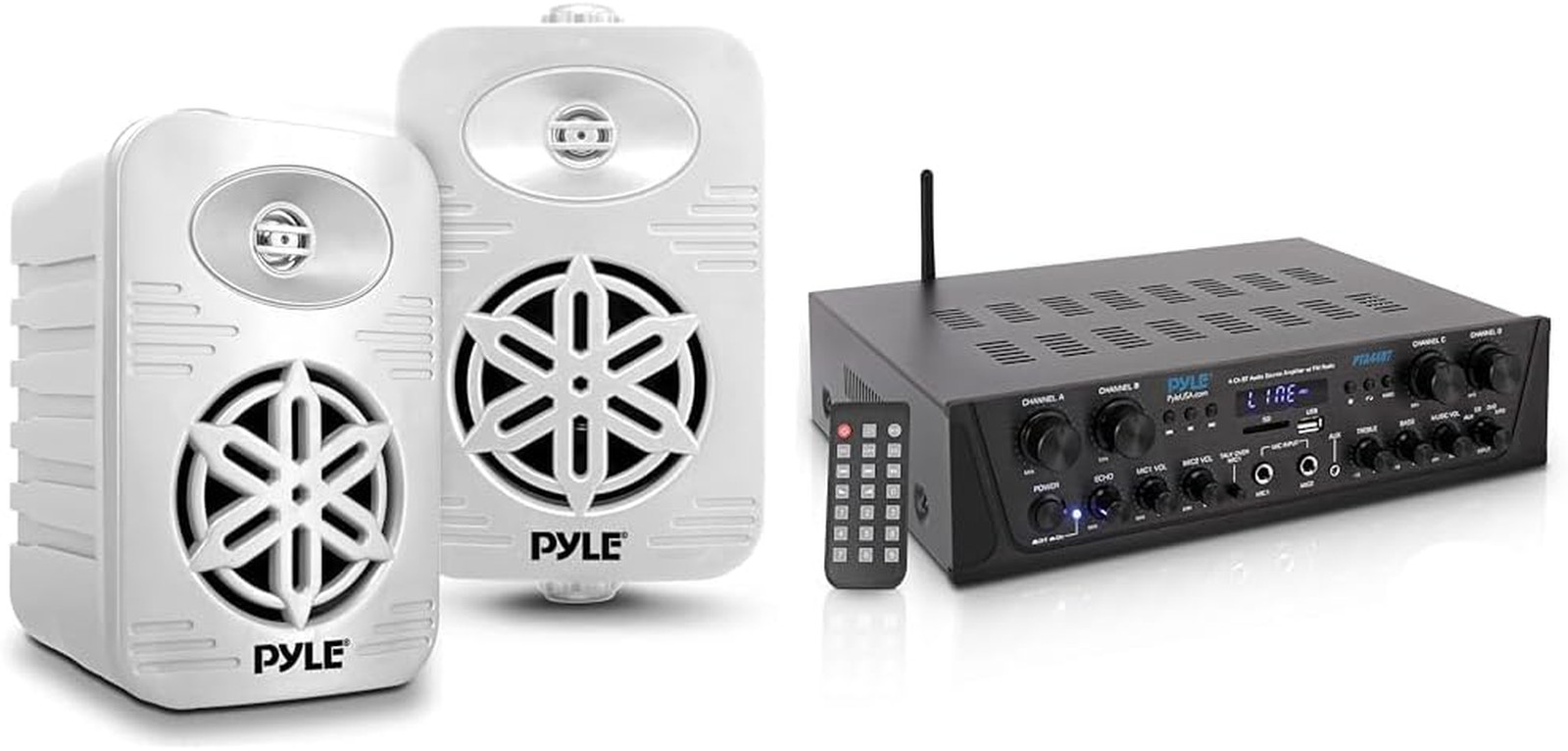 300W Indoor Outdoor Speakers and 500W Bluetooth Karaoke Amplifier Bundle