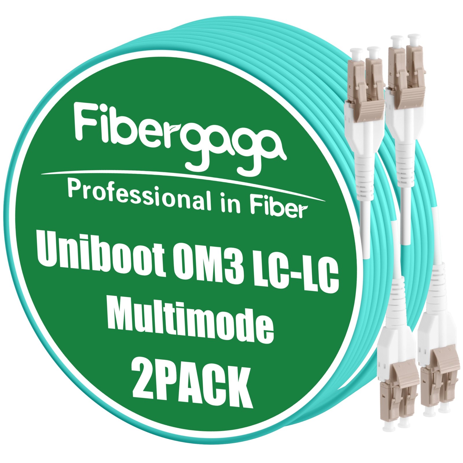 Fibergaga®OM3 LC to LC Fiber Patch Cable Multimode 2M(7ft), 2Pack | Uniboot, ...