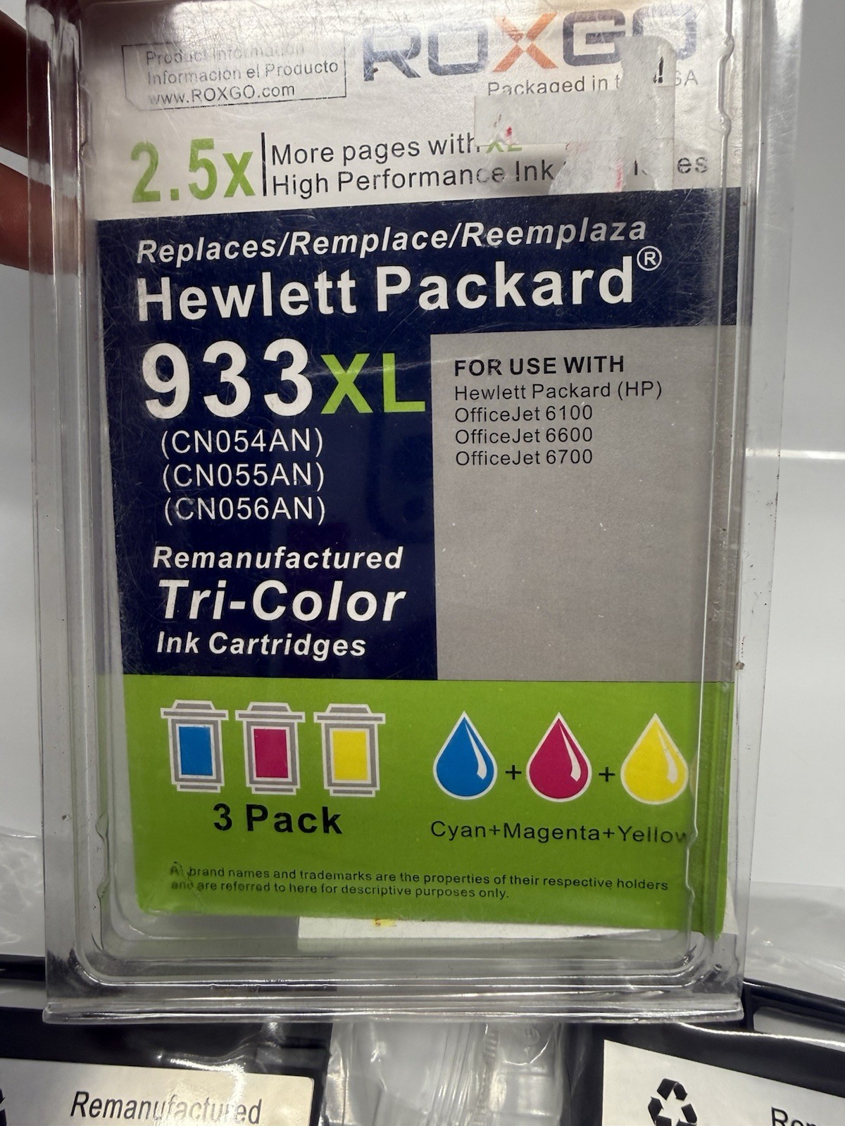 Roxgo HP 933 XL Black Ink Cartridge HP OfficeJet 6100 6600 6700 Cyan, Magenta