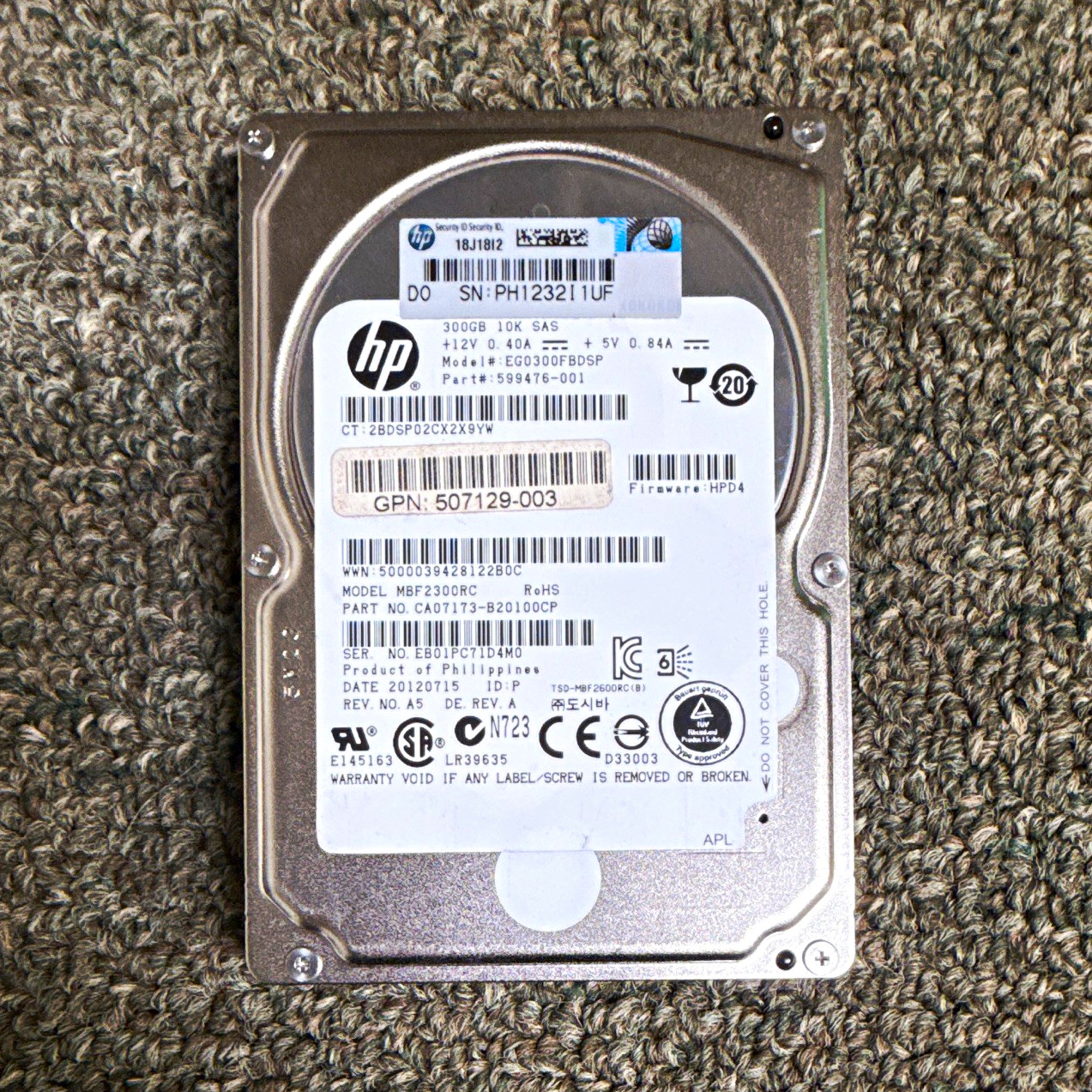 HP EG0300FBDSP 300GB 2.5in SATA 10K RPM 64MB Cache HDD 507129-003