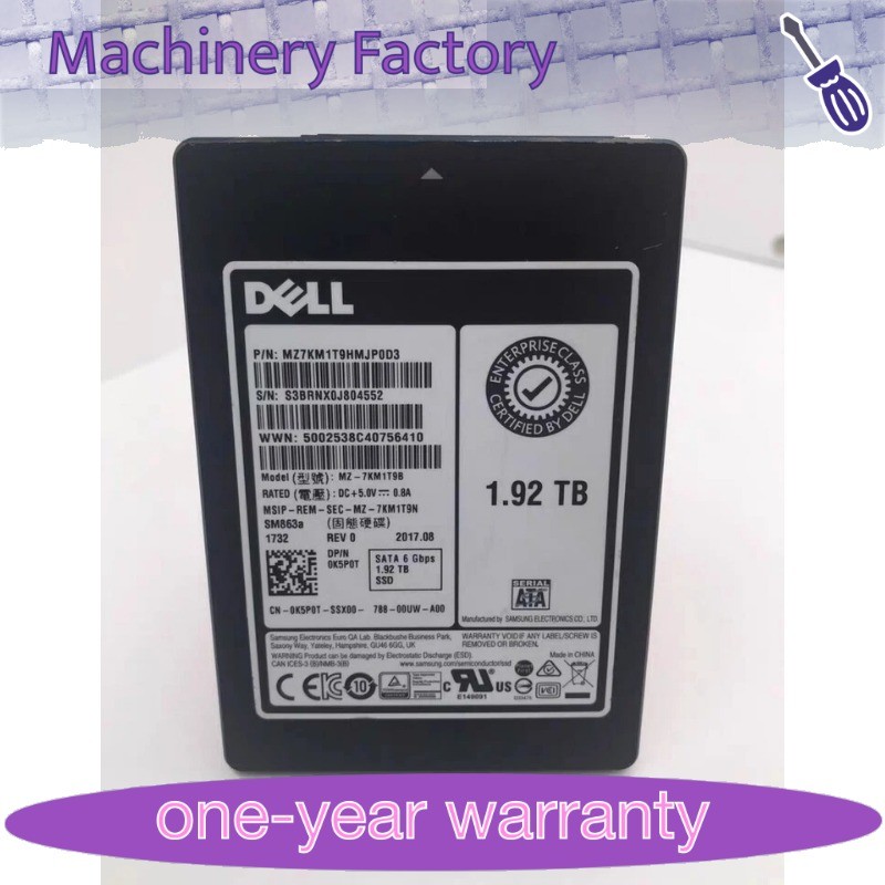 New DELL Samsung SM863a 1.92TB SSD MZ-7KM1T9B SATA 6 Gbps MZ7KM1T9HMJP0D3 0K5P0T