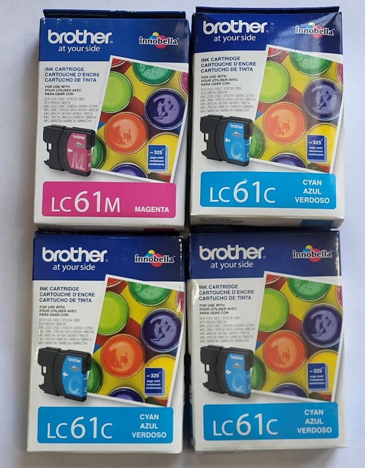 4 Genuine Brother 3 x LC61C Cyan &  1 x LC61M Magenta Ink Cartridge Expired