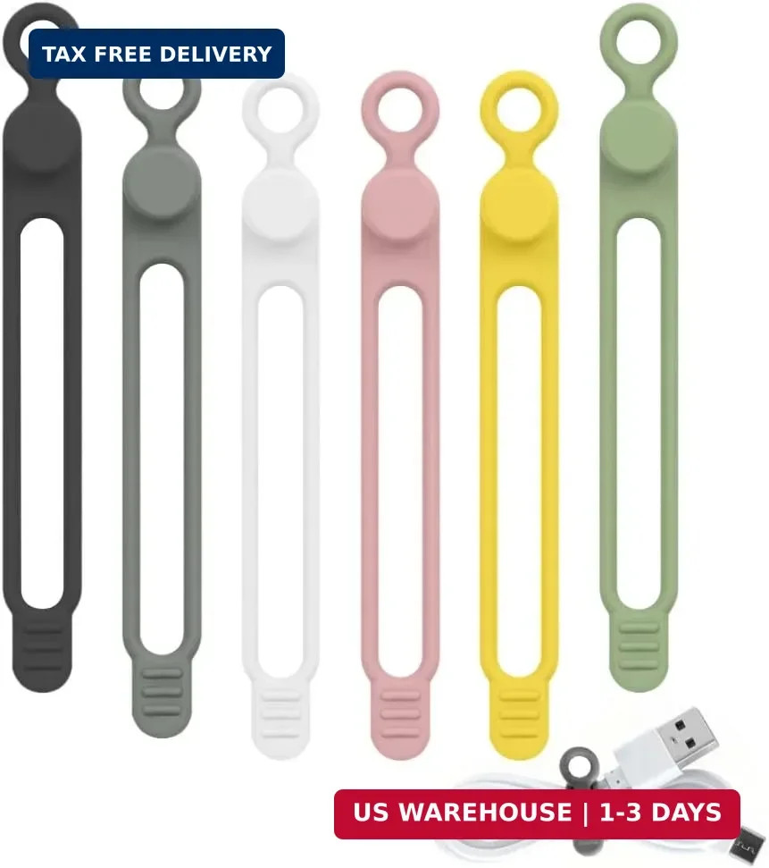 Data Cable Organizer 6pcs New Upgrade Silicone Cable Ties Reusable Cable Managem