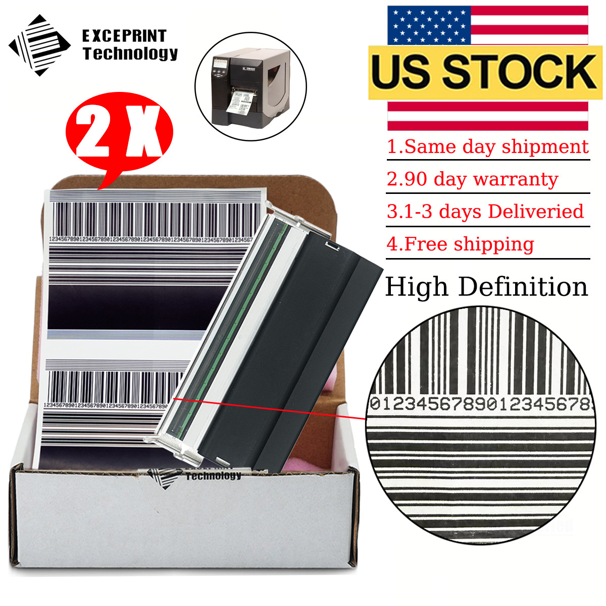 ✅ 2pcs Printhead For Zebra ZM400 300dpi Thermal Label Printer 79801M ✅