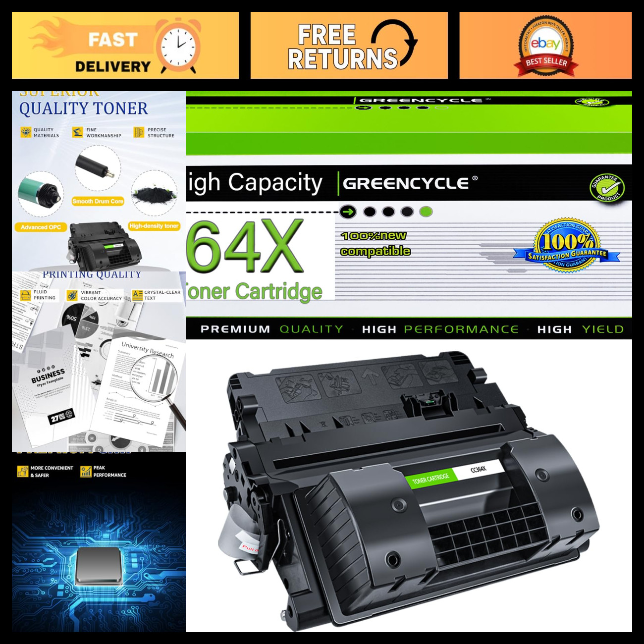 High Yield Black Toner Cartridge 64X Compatible for HP CC364X - Eco-Friendly Pri