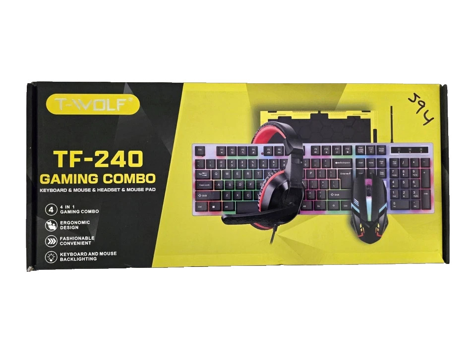 T-Wolf TF-240 4-in-1 Gaming Combo Backlit Keyboard Mouse Headset Mouse Pad