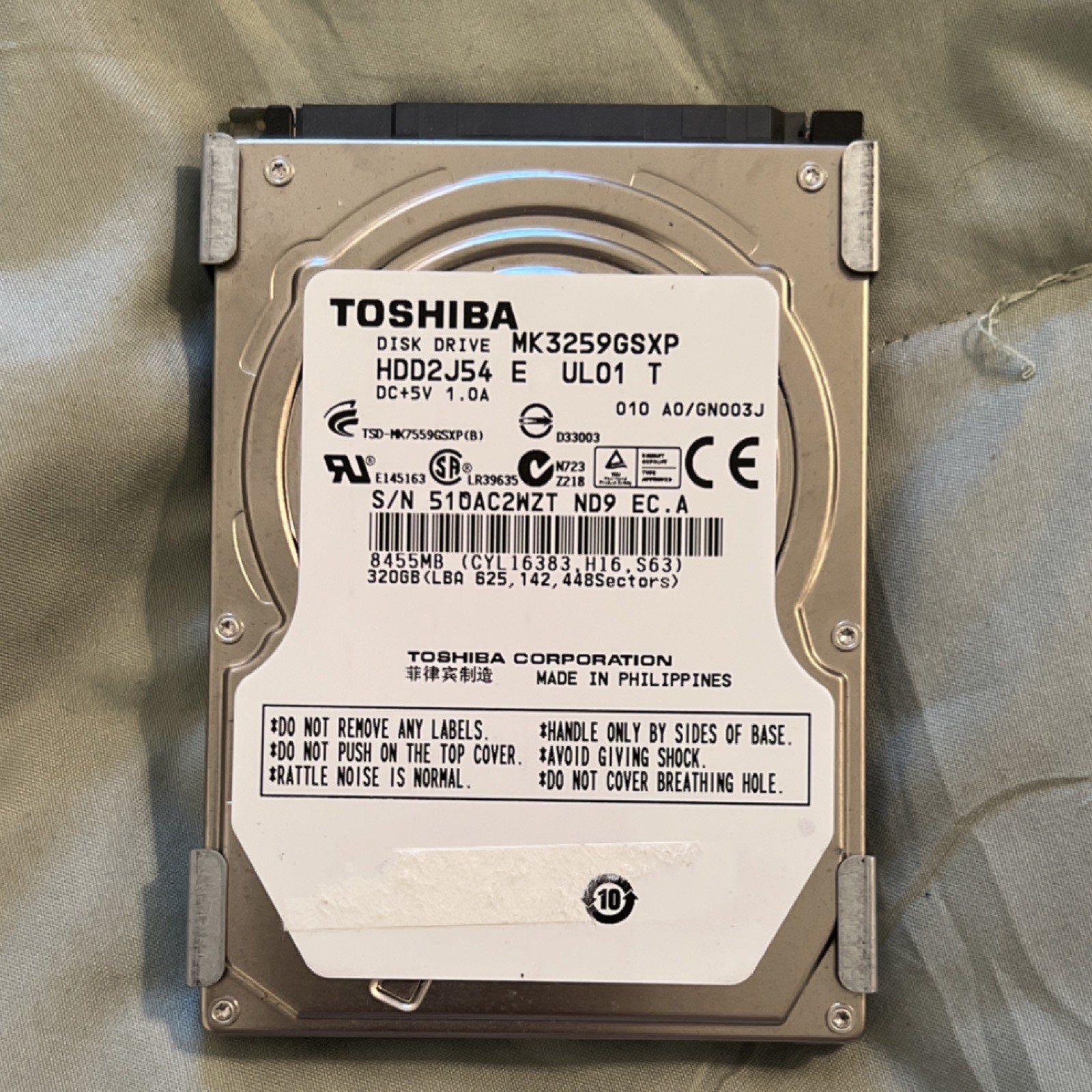 (PARTS ONLY) Toshiba Hard-drive 320GB 2.5" SATA Internal Laptop HDD 5400RPM 8MB