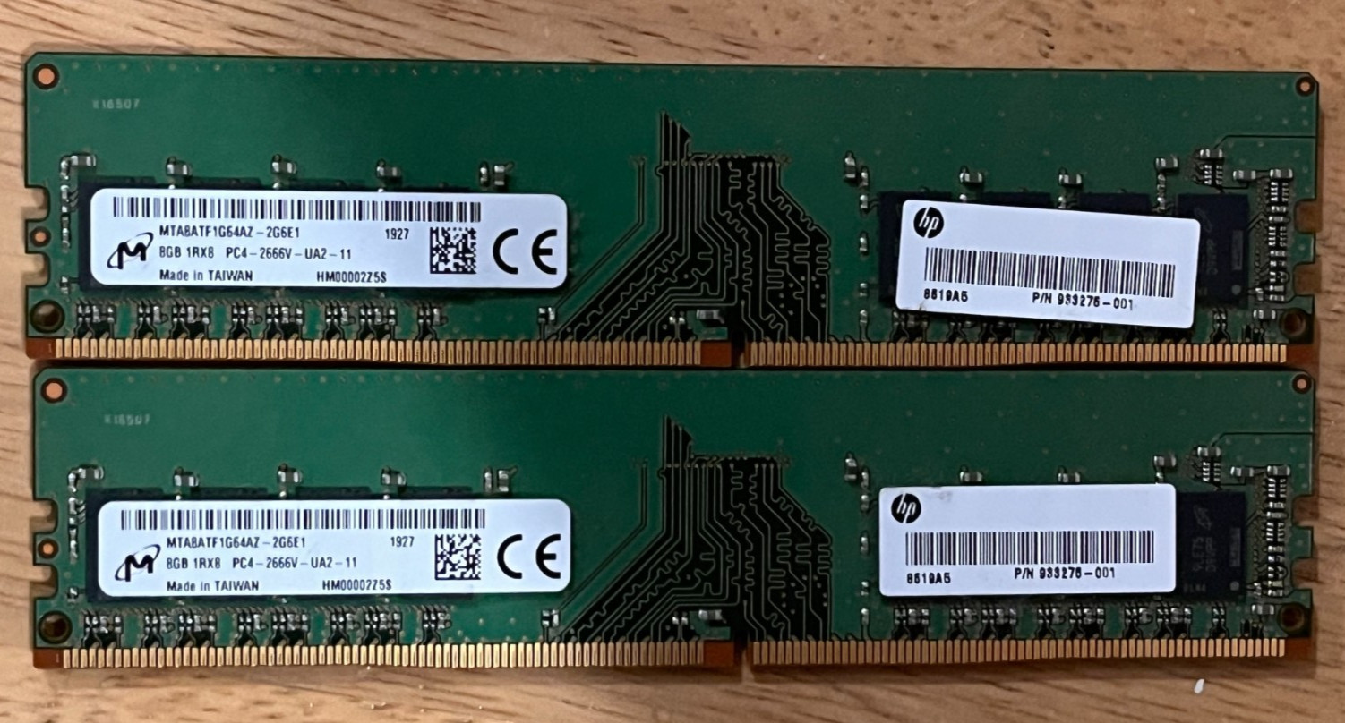 Micron 16GB (2x 8GB) DDR4 PC4-2666V Desktop Memory MTA8ATF1G64AZ-2G6E1