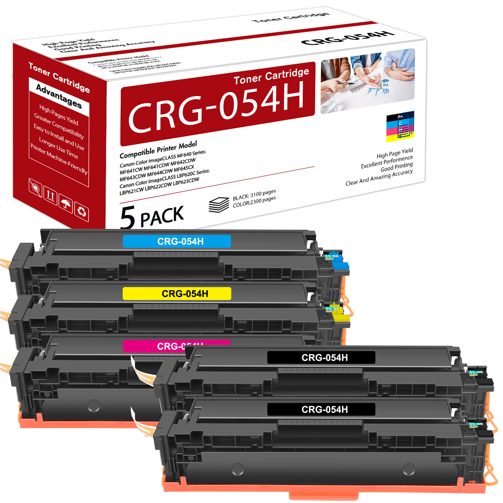 5x Cartridge 054 for Canon 054 Toner Imageclass MF644CDW Printer (With New Chip)