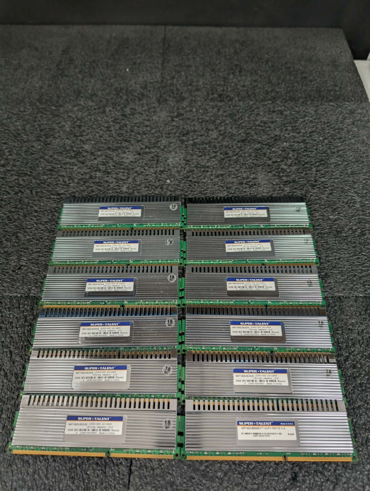 Lot of 12 Super Talent 2GB 1Rx8 PC3-12800 DDR3-1600 non-ECC Desktop Memory