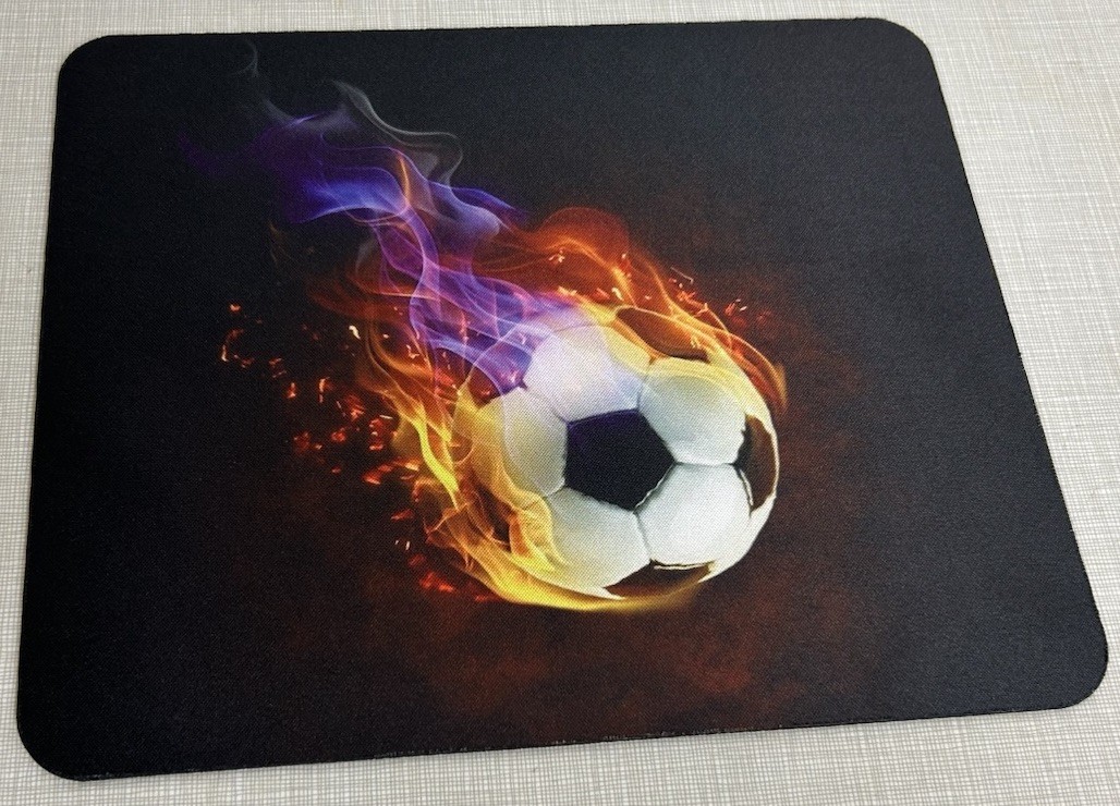 Flaming Soccer Ball Mouse Pad Fire Flames Soccer Gaming Desk Mat Black