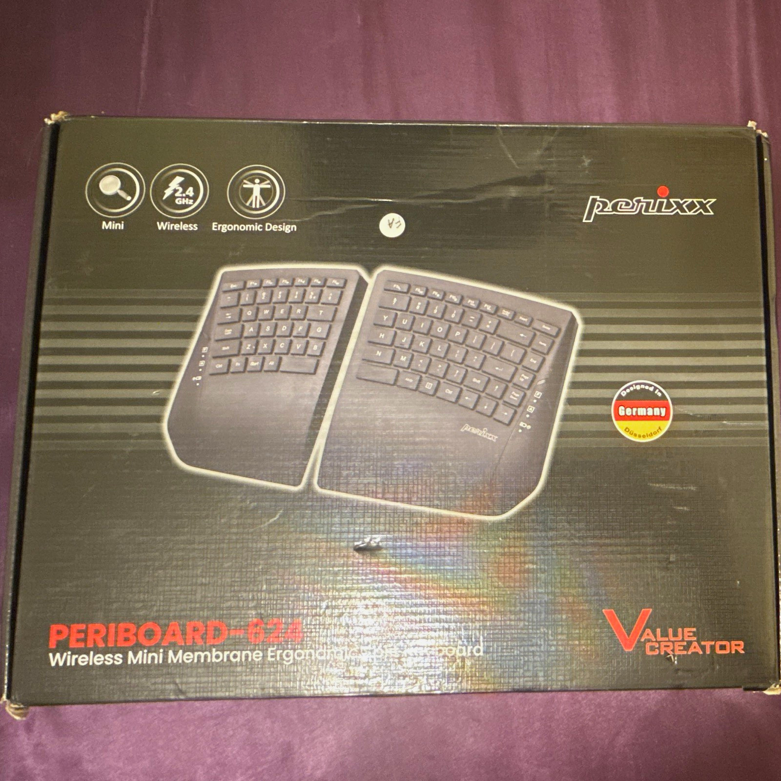 Perixx PERIBOARD-624 Wireless Mini Ergonomic Split Keyboard Black English QWERTY