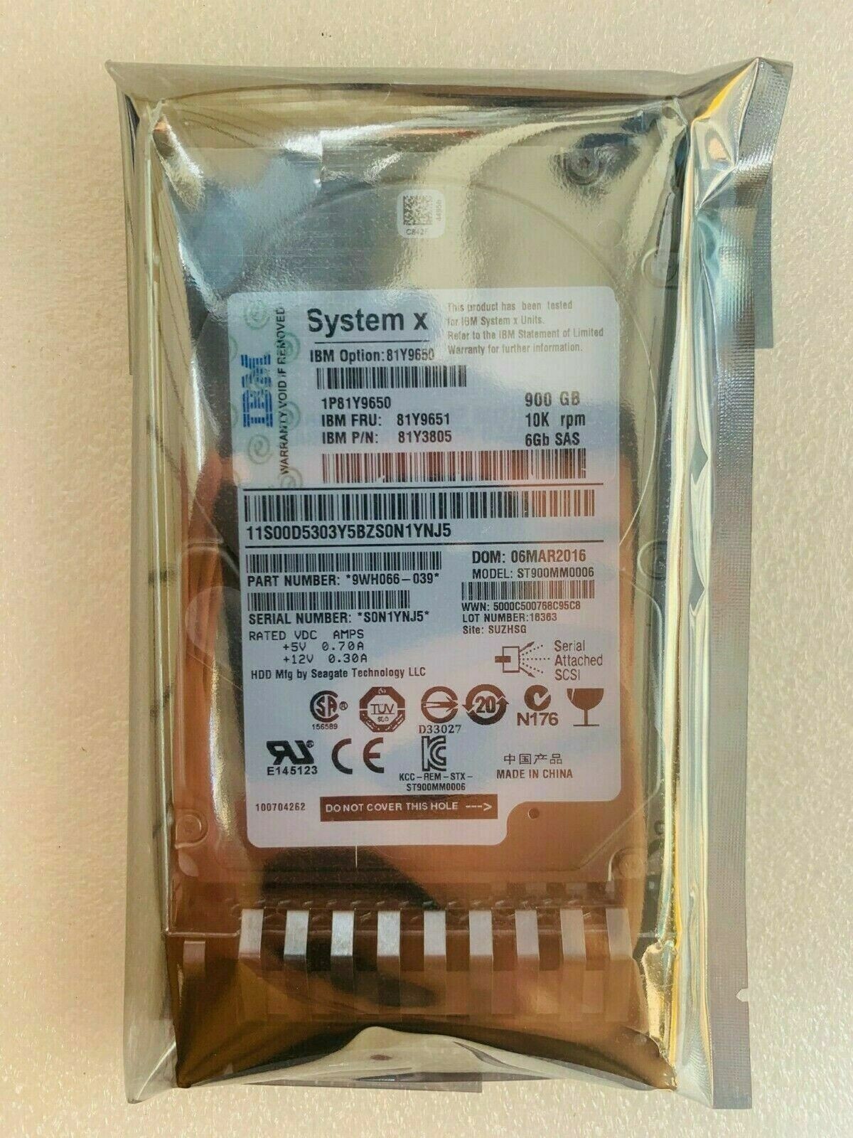NEW IBM 81Y9650 81Y9651 900G 10K SAS SFF 2.5 X3650M2 M3 M4 service hard disk