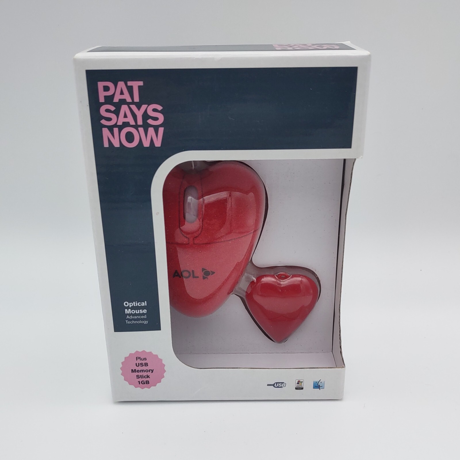 AOL Pat Says Now Branded Mouse Velvet Red Heart & Mem Stick ~ America Online