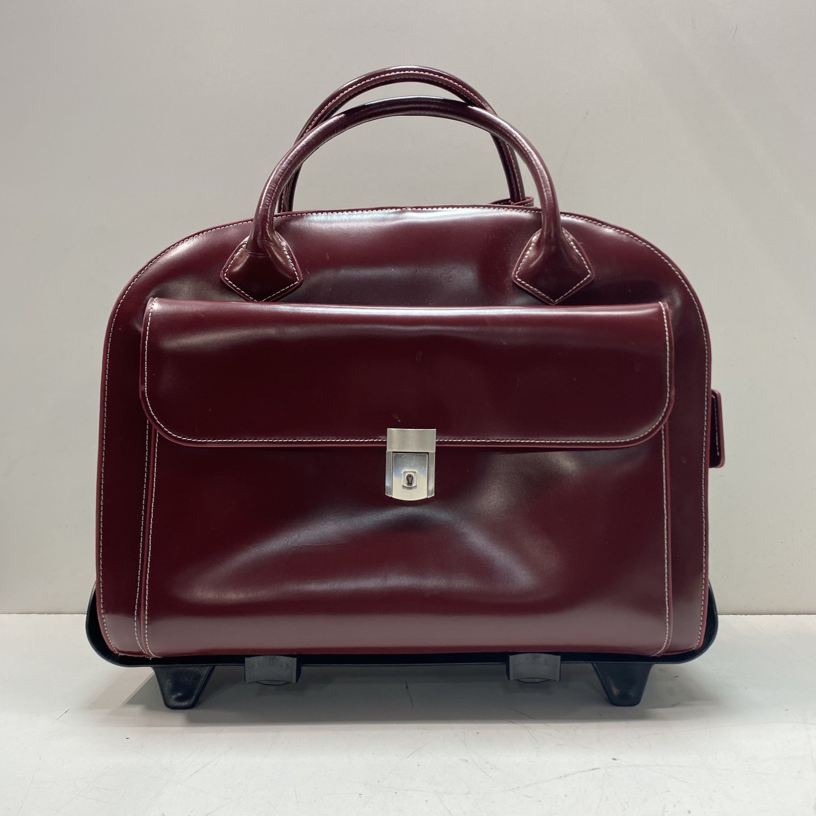 McKlein Burgundy Leather Detachable Wheeled Briefcase Laptop Bag 2-in-1 System